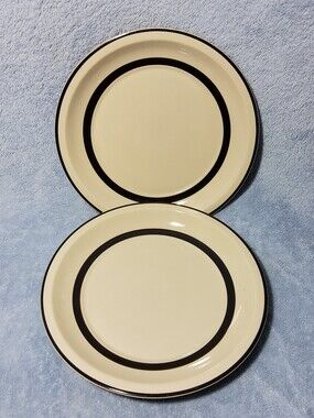 2 Vintage Sears Berry Band 7-3/4" Stoneware Dinner Plate Black Stripe No Berries